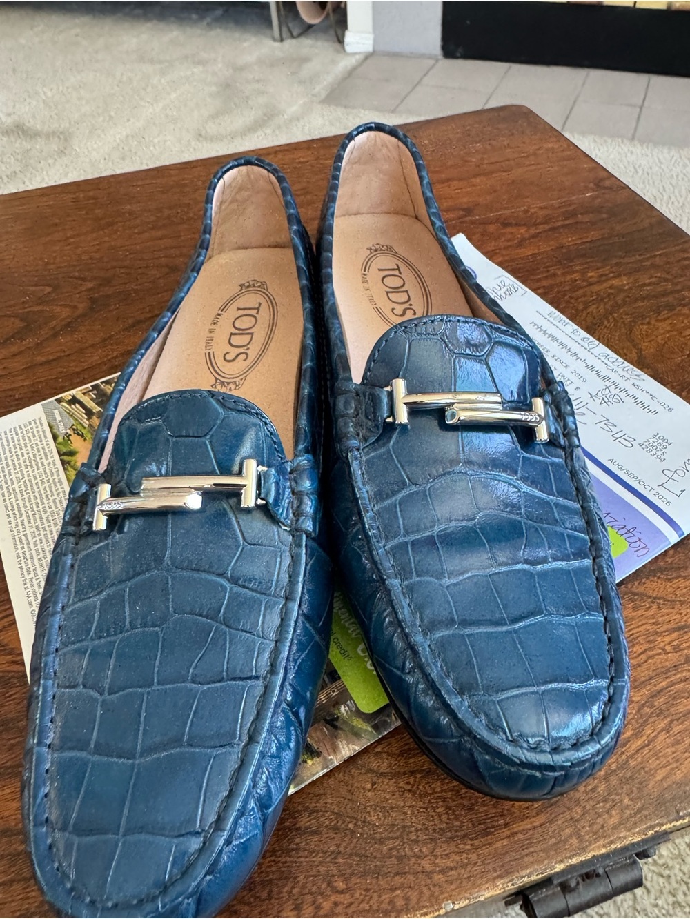 Tod's Navy Croc-Embossed Leather Bit Loafers